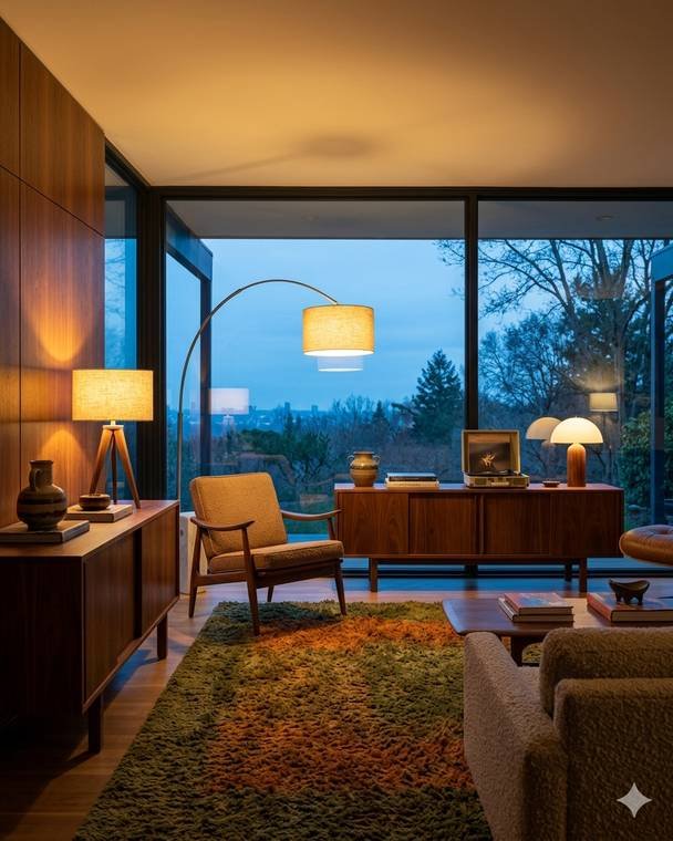 Mid-century modern style living room design study